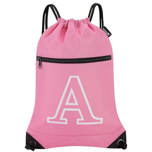 HOLYLUCK Drawstring Bags Initial Backpack Sackpack Cinch Bags for Sports, Gym, Travel, Beach (Pink-A) - color: Pink-a