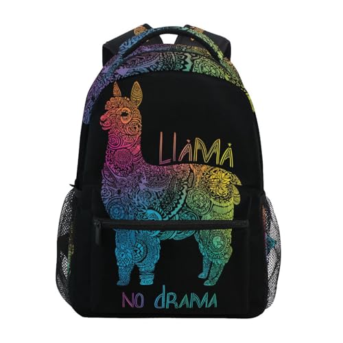 ALAZA Rainbow Llama No Drama Boho Backpack for Kids Boys Girls Student Laptop iPad Tablet Travel School Bag with Multiple Pockets - color: Llama