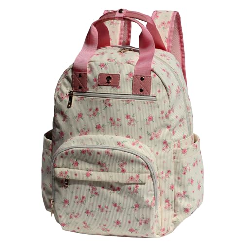 ESVAN Diaper Bag Backpack, Large Capacity Multifunction Baby Essentials Fashion Travel Pack Linen Canvas office Laptop Bag (Corduroy Cute Flower) - color: Corduroy Cute Flower