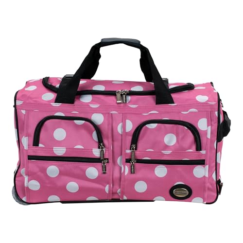 Rockland Rolling Duffel Bag, Black, 22" - color: Pink Dot, size: 22"