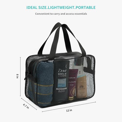 REDSINDA Mesh Shower Caddy Bag for Bathroom Gym Camping Portable Travel Mesh Toiletry Bag for Women Men - color: Large Black