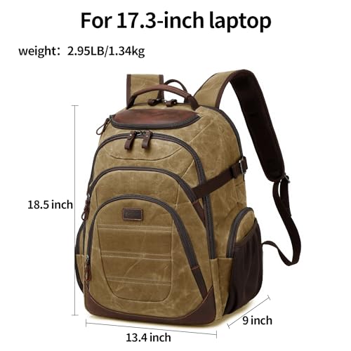 Travel Laptop Backpack 17.3 inch XL Computer Backpack for Men Waxed Canvas College Daypack Business Backpack Brown - color: Brown
