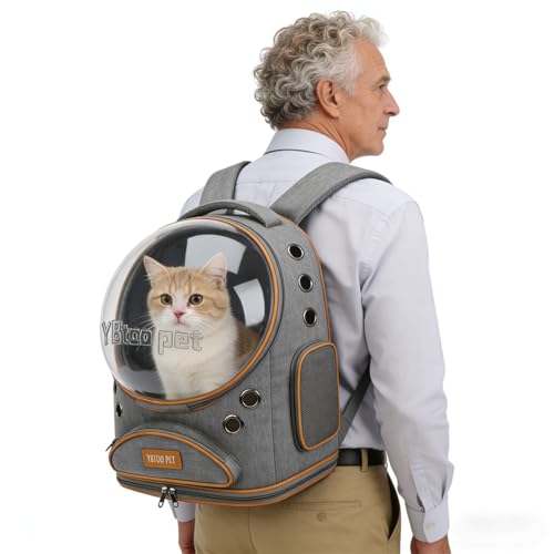 Cat Backpack Carrier, Breathable Cat Carrier Large Space Bubble Pet Backpack for Small Dog and Large cat up to 18lbs, Transparent & Foldable Pet Carrier for Travel Hiking (Grey) - color: Grey