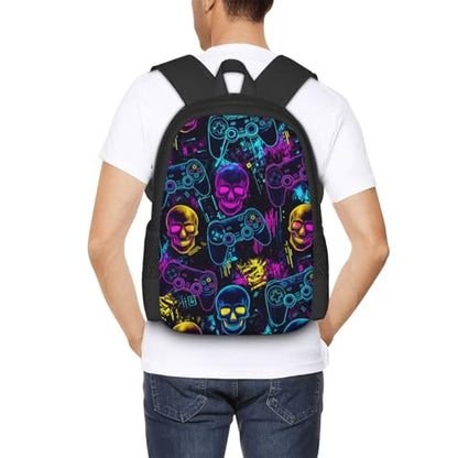 Ergonomic Padded Backpack Graffiti Skeleton Skull Video Gaming Colorful, Anti Theft Spacious Travel Daypack Sturdy Polyester Bag for Commute Gym Outdoor Leisure Use - color: Design (1325)