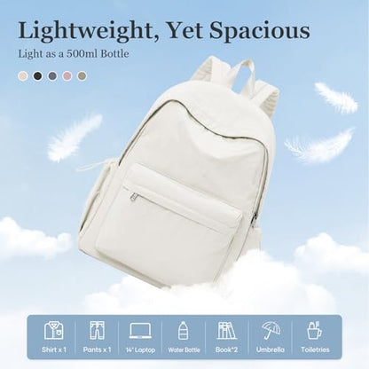 Simple School Backpack For Women Men Aesthetic Medium Backpack Lightweight Casual Daypack College Backpacks Cute Bookbag for Teens Girls Boys Basic Bagpack（Beige） - color: Beige
