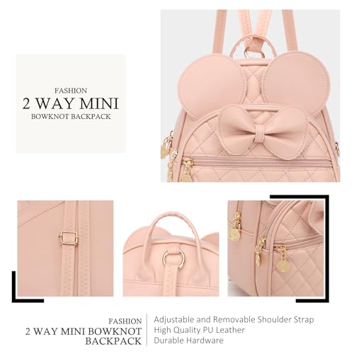 KL928 Girls Mini Backpack Bowknot Polka Dot Cute Small Daypacks Convertible Shoulder Bag Purse for Women - color: Dx-apricot