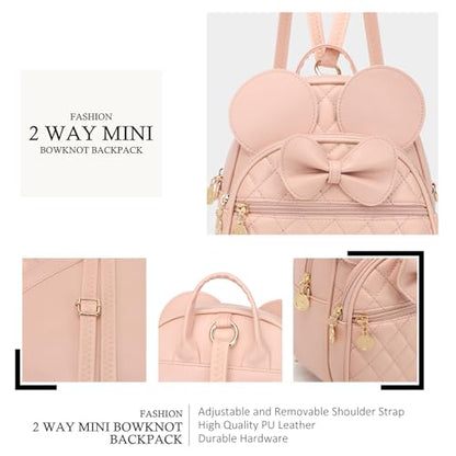 KL928 Girls Mini Backpack Bowknot Polka Dot Cute Small Daypacks Convertible Shoulder Bag Purse for Women - color: Dx-apricot