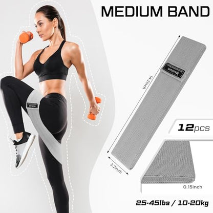12 Pcs Fabric Resistance Bands for Working Out Non-Slip Booty Exercise Loop Bands for Women Men Glutes Hip Thigh Butt Yoga Pilates Fitness Gym, Light Medium Heavy - color: Gray, style: Medium Resistance