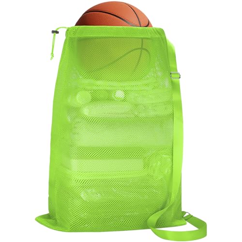 NATURAL STYLE Large Mesh Drawstring Backpack Bag, Gym Sports String Bag, Outdoor Workout Beach Swim Bag (Green) - color: Green