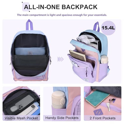 VX VONXURY Backpack for Men Women, Lightweight Kids School Bag, Classic Basic Laptop Bookbag for College Work Travel Hiking - color: Blue Purple