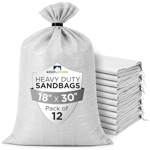 Heavy Duty Sand Bags Pack of 12, White Empty Sandbags with Built-In Ties, Woven Polypropylene UV Protection 1600 Hours, Fillable Bags for Flood Control, Weight, 18x30 inches, 75 Pounds Volume - size: 18"W x 30"L, style: Pack of 12