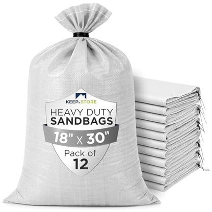 Heavy Duty Sand Bags Pack of 12, White Empty Sandbags with Built-In Ties, Woven Polypropylene UV Protection 1600 Hours, Fillable Bags for Flood Control, Weight, 18x30 inches, 75 Pounds Volume - size: 18"W x 30"L, style: Pack of 12