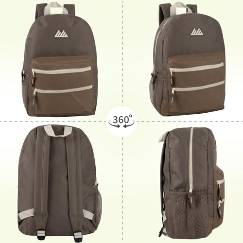 Summit Ridge Colorful Big Backpack for School Kids, Multi Pocket Backpack for Elementary, Middle School Girls, Boys with Padded Straps (Brown/Taupe) - color: Brown/Taupe