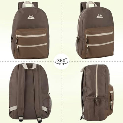 Summit Ridge Colorful Big Backpack for School Kids, Multi Pocket Backpack for Elementary, Middle School Girls, Boys with Padded Straps (Brown/Taupe) - color: Brown/Taupe