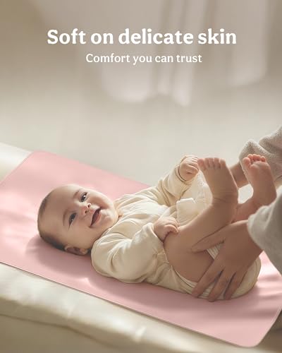 2 Pack Vegan Leather Baby Changing Mat, Large 30" x 17" Waterproof Foldable Diaper Mat, Wipe-Clean Portable Changing Pad for Travel, Home & Diaper Bag, Baby Essentials for New Moms(Beige&Light Pink) - color: Beige&Light Pink