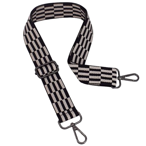 Replacement Purse Strap Shoulder Strap Adjustable Crossbody Strap for Women Crossbody Wide Shoulder Bag - color: Black Grid-Black Metal