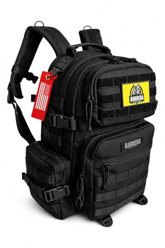 BARRERA Tactical Backpack 25L, Small Military MOLLE Backpack, EDC Assault Pack for Men & Women, Durable Water Resistant Backpack for Hiking, Camping, Travel, Bug Out Bag (Black) - color: Black, size: 25 L