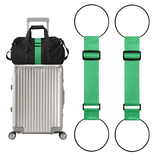 2 Pack Adjustable Luggage Straps for Add a Bag, Bungees Elastic Belt to Connect Suitcases, Luggage Connector Straps for Travel Essentials, Luggage Accessories Fastening Bag Strap - Green - color: Green, size: 2Pack
