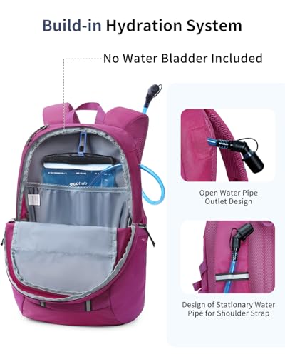 ECOHUB Hiking Backpack 30L Travel Backpack Lightweight Casual Daypack Water Resistant Camping Bag Outdoor Sports Back pack for Men Women - color: Rose Red