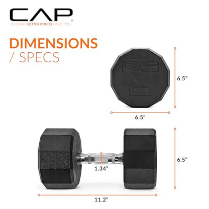 CAP Barbell Coated Hex Dumbbell Weight - Single | 10-120 lbs | Multiple Options - size: 40 lb, style: 12-Sided - Chrome Handle