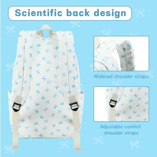 LEDAOU School Laptop Backpack for Teen Girls Lightweight 15.6 inch Bookbag for College Middle High School Women Casual Travel Daypack - color: Blue Bow-beige