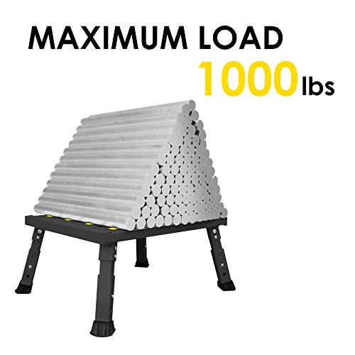 Adjustable Height Aluminum RV Step, Stable Foldable Platform Step Stool, Supports Up to 1,000 lb, Non-Slip Rubber Feet and Platform Mat, Easy to Carry (Black) - color: Black