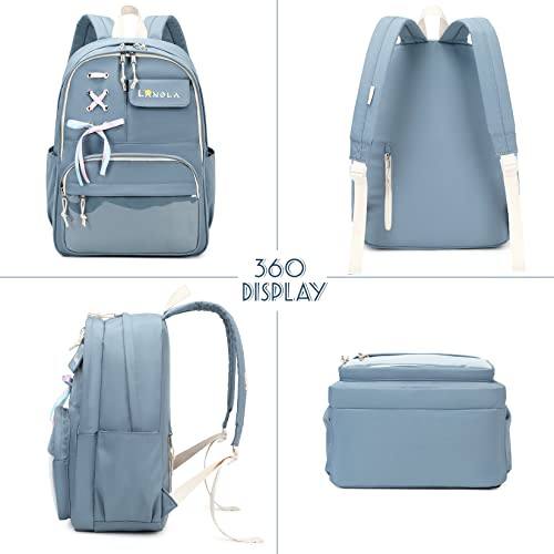 Lanola Teen Girl School Backpack Casual Daypack Bookbag Elementary College Travel Backpack with Cute Ribbon for Girls - color: Dark Blue