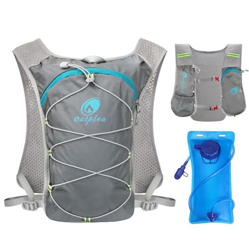 Lightweight Hydration Backpack with 2L Water Bladder for Men Women, Small Water Backpacks Running Vest for Hiking - color: Grey