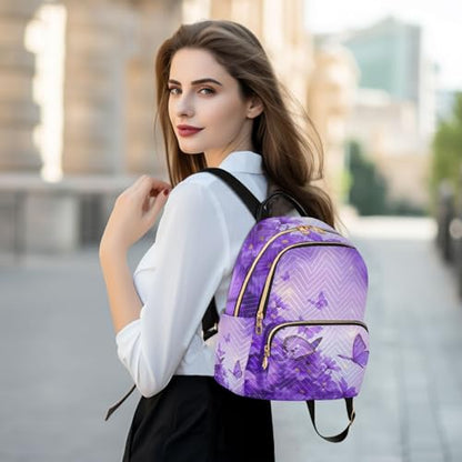 ALAZA Mini Backpack Purse for Women Lightweight Girls Small Size Butterfly Purple Flower School Teens College Traveling - color: Butterfly Purple Flower, size: Small