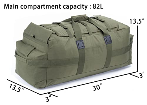 Large Military Duffle Bag Backpack Tactical Field Gear Equipment Duffel Bag Army Deployment Bag 85L - color: Olive Drab