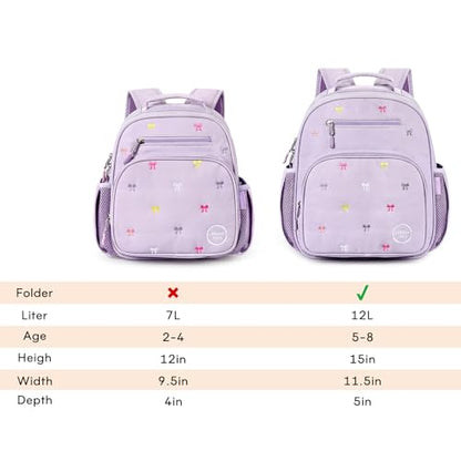 mibasies Girls Backpacks Ages 5-8: Quilted Backpack for Kids - Cute 15 Inches Bookbag for Kindergarten Elementary School Bow Purple - color: Bow Purple, style: Kids-15"h