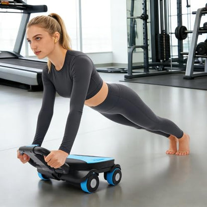 Ab Wheel Roller, 4-Wheel Abdominal Roller with Elbow Support - color: Blue
