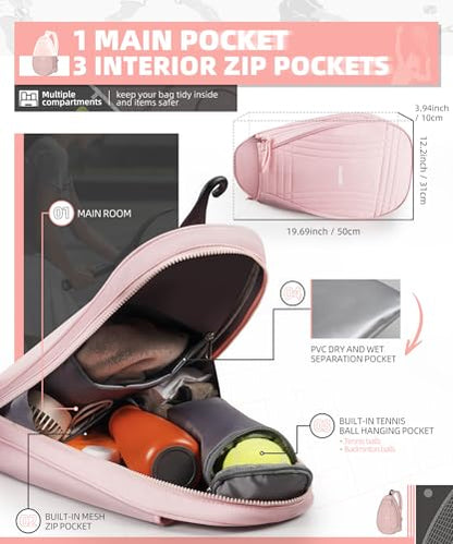 ARCFOX Tennis Racket Bag 2-in-1 Large Capacity Tennis Racket Backpack for Women and Men, Water-Resistant Lightweight Tennis Crossbody Bag for Pickleball Paddles, Badminton Squash Racquet,Only 0.64KG - style: Tennis Racket Bag