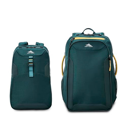 High Sierra Hi-Life 3-in-1 Convertible Backpack - Features Removable Daypack, Stack-It Strap, Adjustable Sternum Strap, Fleeced Pocket For Scratch Protection, Dual Water Bottle Pockets - Green/Yellow - color: Green/Yellow