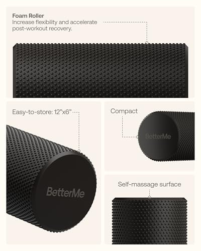 BetterMe Foam Roller for Muscle Recovery – High Density Exercise Roller for Back &Legs – Deep Tissue Massage Roller for Tension, Relief & Stretching (Black) - color: Black
