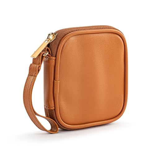 DEMDACO Electronic Accessories Tech Pouch Carry Case Travel Organizer for Cables Chargers and Headphones 4 x 4 Inch Saddle Brown - color: Brown
