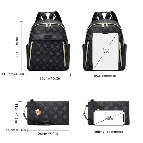 Makes Mini Backpack for Women, Stylish Daypack Purse Handbag Small Casual Daily Travel Bag, Lady Girls Gifts for Work School, 2pcs Sets - color: Black Flower