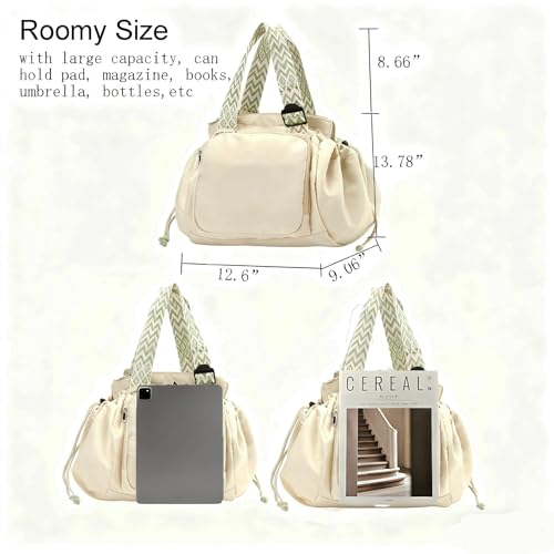 Tote Bag Large Capacity Lightweight Backpack with 15 Pockets Nylon Shoulder Bag for Car Travel Mother Bag - color: Beige