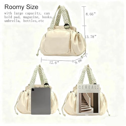 Tote Bag Large Capacity Lightweight Backpack with 15 Pockets Nylon Shoulder Bag for Car Travel Mother Bag - color: Beige