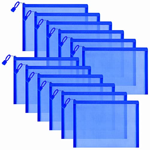 12 Pieces Zipper Nylon Mesh Pouch, Mesh Cosmetic Bags Makeup Bags Pencil Case, Multipurpose Travel Bags for Cosmetic School Office Supplies and Travel Accessories (Blue, A5) (WB06) - color: Blue, size: A5