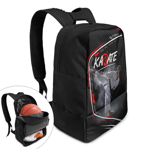 Boxing Dart Lightning Karate Baseball Sport Backpack Shoe Compartment Equipment Bags Gym Teenager Inner Pocket School Ball (Karate Design) - color: Karate Design