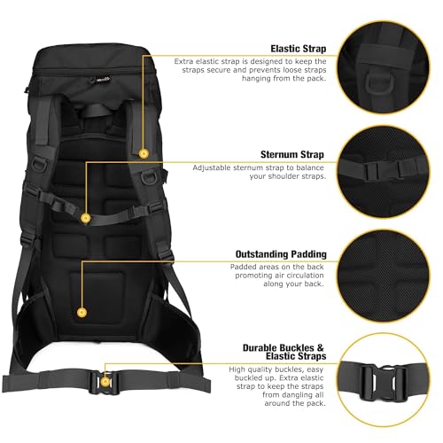 Mardingtop 50L Hiking Backpack,Backpacking Backpack with Rain Cover for Hiking,Backpacking,Rucking,Camping,Survival - color: Black