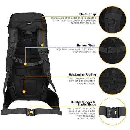 Mardingtop 50L Hiking Backpack,Backpacking Backpack with Rain Cover for Hiking,Backpacking,Rucking,Camping,Survival - color: Black