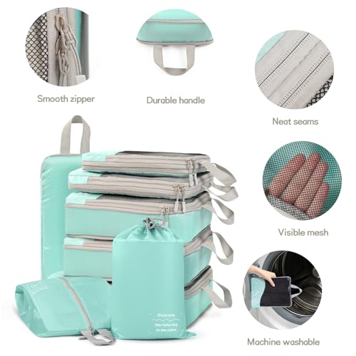 Compression Packing Cubes 8 Set, Dual Zipper Compression Packing Cubes for Travel, See-Through Mesh Packing Bags for Suitcases, Compression Cubes with Shoe Bag - color: 8 Set