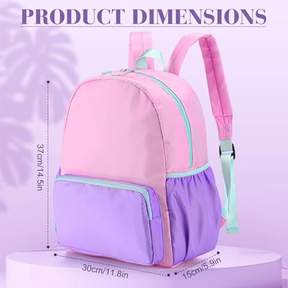 1 Piece Nylon Backpack Kids School Backpack for Toddler Girls Boys Plain Waterproof Preppy Bookbags Travel for Student (Pink and Purple) - color: Pink and Purple