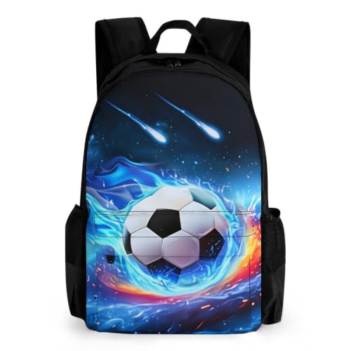 Soccer Blue Cool Backpack, Durable Polyester Daypack with Laptop Compartment, Reinforced Bottom, Adjustable Shoulder Straps And Multi Pockets for Travel And Daily Use - color: Soccer Blue Cool