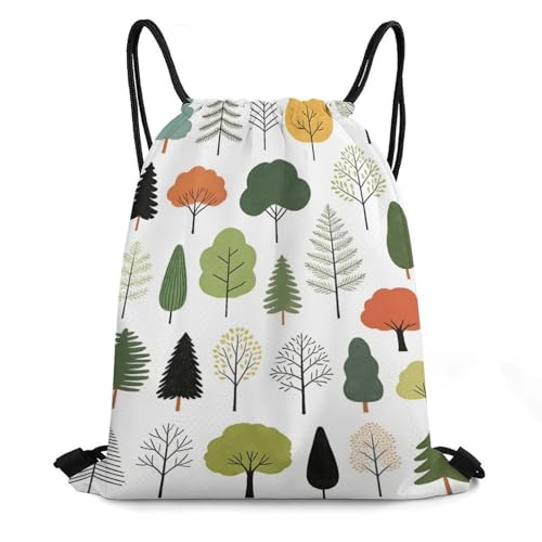 Honeycomb Drawstring Backpack Lightweight & Durable Bag Hand-Drawn Trees in Soft Hues for Market Visits - color: Style-1