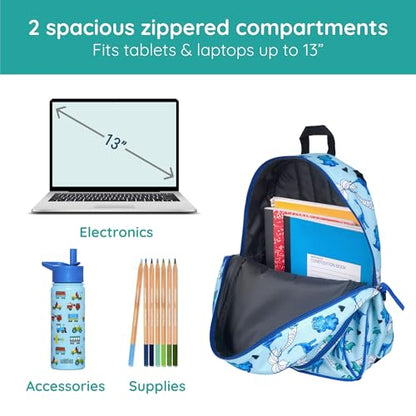 Wildkin JumpOff Jo 15-inch Kids Backpack – Durable, Adjustable, Ideal for School - Blue Dino - color: Blue Dino