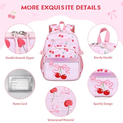 Toddler Backpack for Girls Ages 5-8, 3PCS Girls Backpack with Lunch Bag & Pencil Case - 15inch Kids School Bookbag for Preschool Kindergarten Elementary School (Cherry) - color: Cherry