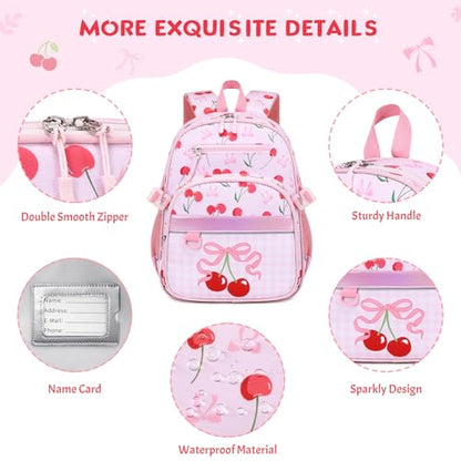 Toddler Backpack for Girls Ages 5-8, 3PCS Girls Backpack with Lunch Bag & Pencil Case - 15inch Kids School Bookbag for Preschool Kindergarten Elementary School (Cherry) - color: Cherry
